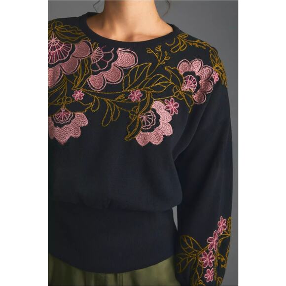 Anthropologie Tops - Anthropologie Embroidered Floral Sweatshirt